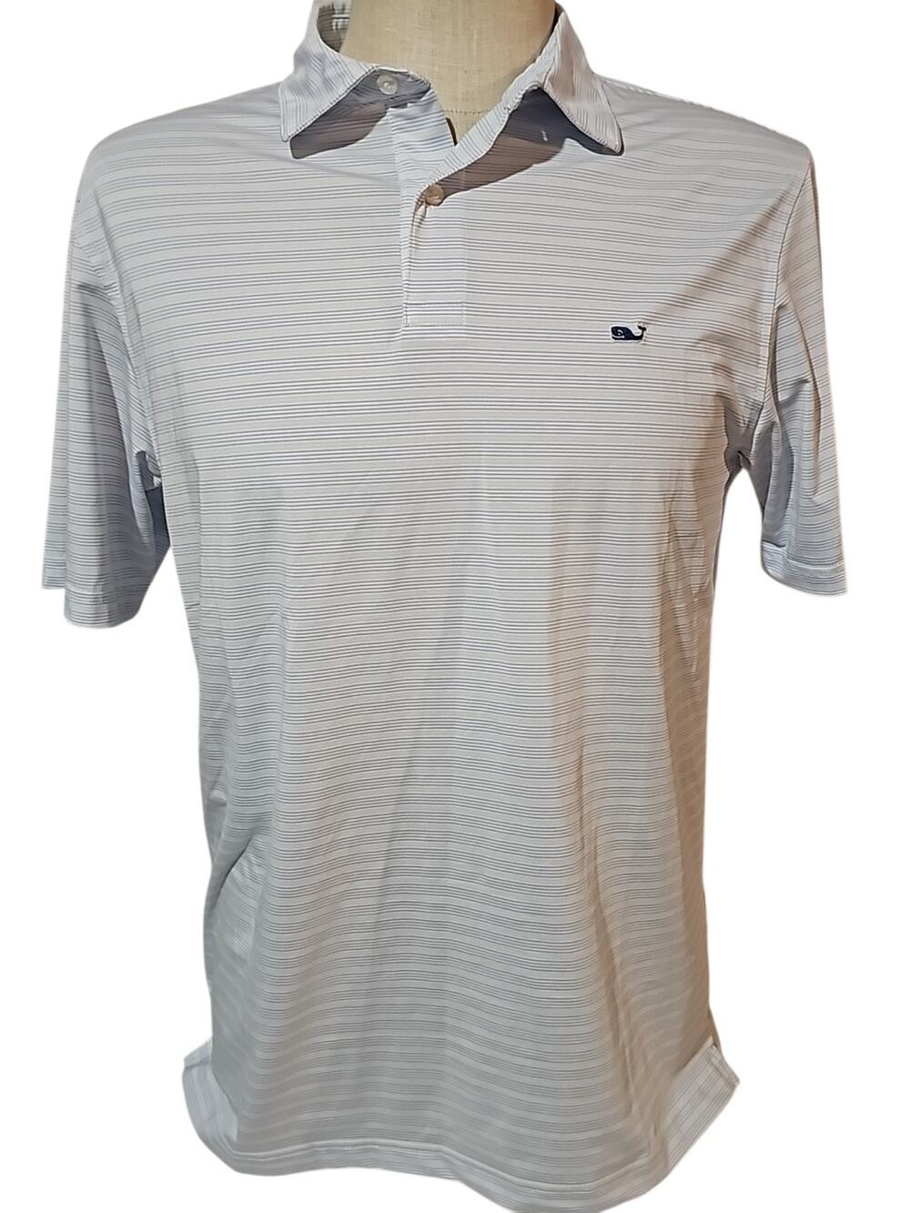 Vineyard Vines Performance Polo Shirt Men’s Large White Blue Striped Golf